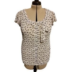 🔖👉 Maurices Bird Printed Sheer See Through Bow Tie Detail Blouse Sz L